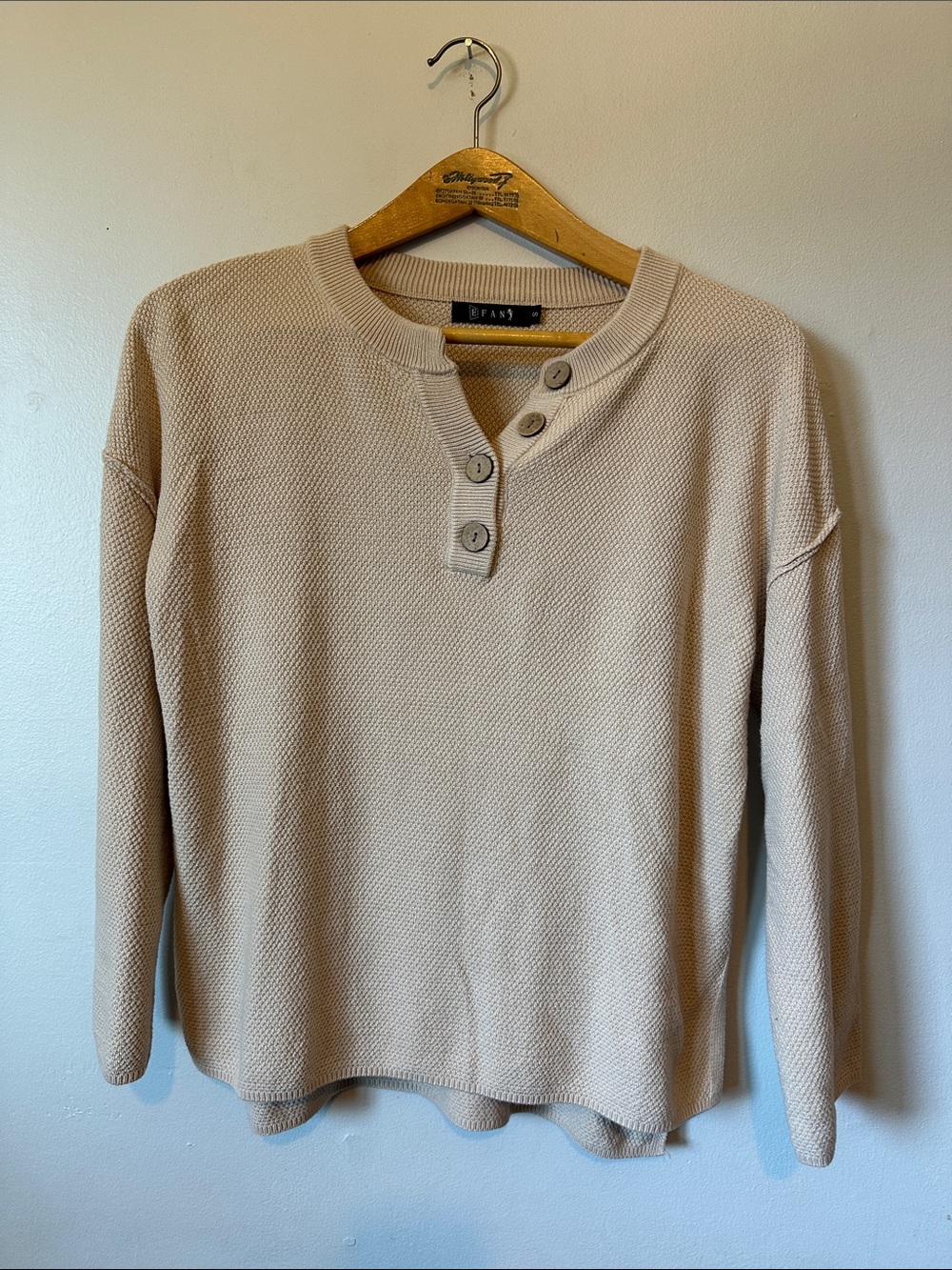 Efan Neutral Beige Button Henley Sweater Women's S